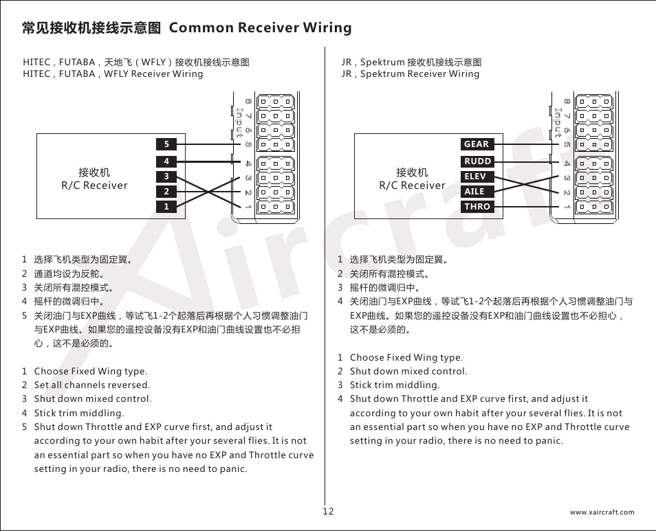 常见接收机接线示意图 common receiver wiring | XAIRCRAFT X650 Value User Manual | Page 14 / 21