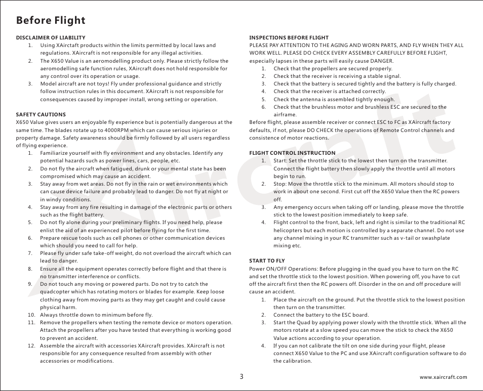 Before flight | XAIRCRAFT X650 Value User Manual | Page 5 / 21