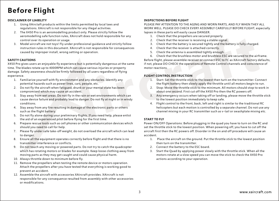 Before flight | XAIRCRAFT X450 Pro User Manual | Page 5 / 22