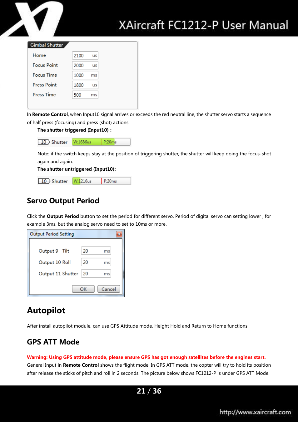 Servo output period, Autopilot, Gps att mode | XAIRCRAFT FC1212-P User Manual | Page 24 / 39