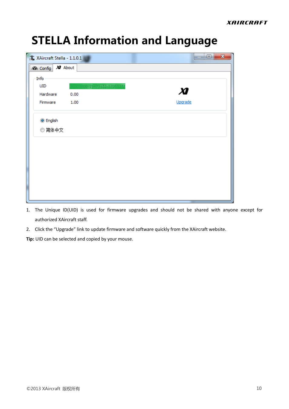 Stella information and language | XAIRCRAFT STELLA User Manual | Page 12 / 16