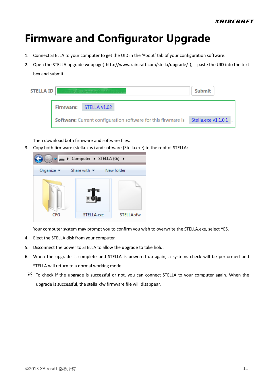 Firmware and configurator upgrade | XAIRCRAFT STELLA User Manual | Page 13 / 16
