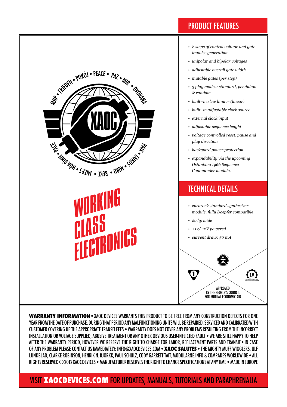 Working class electronics, Product features technical details | Xaoc Devices Moskwa User Manual | Page 4 / 4