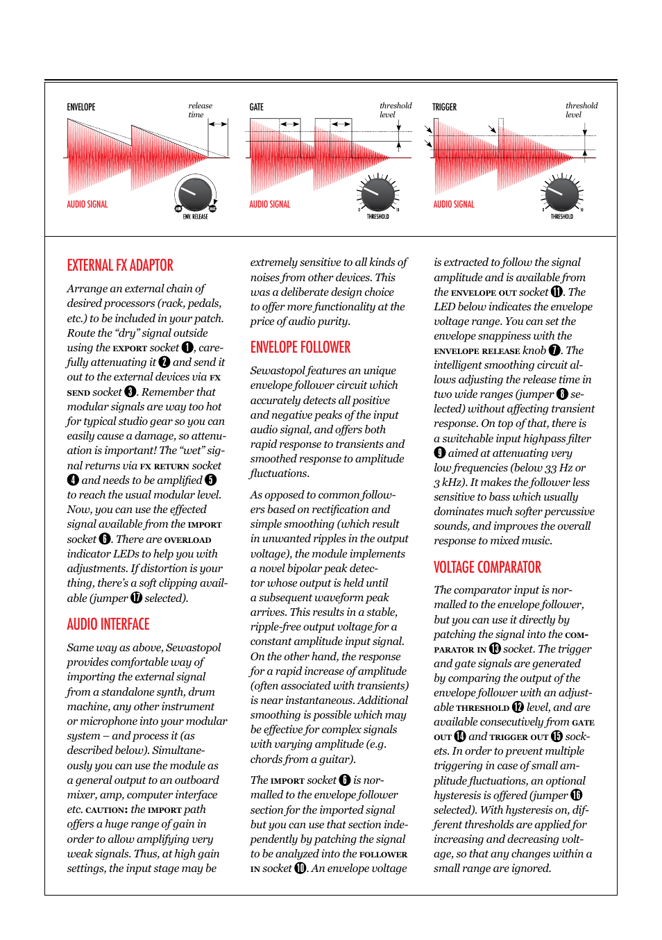 External fx adaptor, Audio interface, Envelope follower | Voltage comparator | Xaoc Devices Sewastopol User Manual | Page 3 / 4