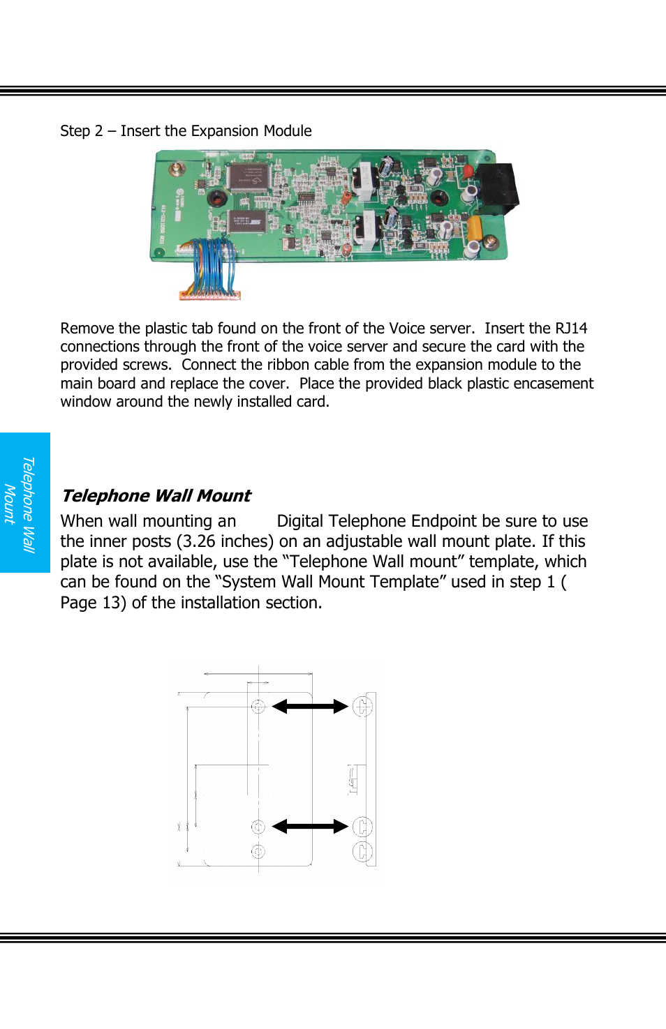 Step 2 – insert the expansion module, Telephone wall mount | Xblue Networks X16 User Manual | Page 22 / 72