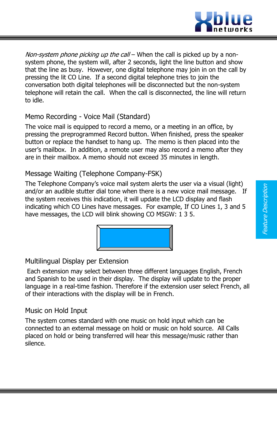 Ecording, Oice, Tandard | Essage, Aiting, Elephone, Ompany, Fsk), Ultilingual, Isplay per | Xblue Networks X16 User Manual | Page 31 / 72