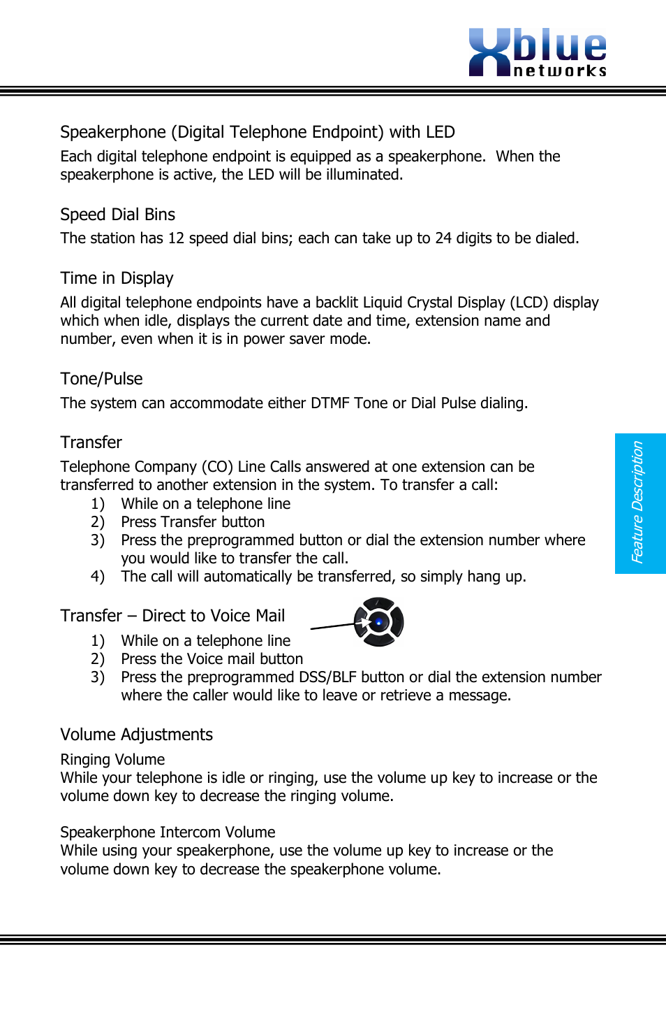 Peakerphone, Igital, Elephone | Ndpoint, With, Peed, Ime in, Isplay, Ulse, Ransfer | Xblue Networks X16 User Manual | Page 35 / 72