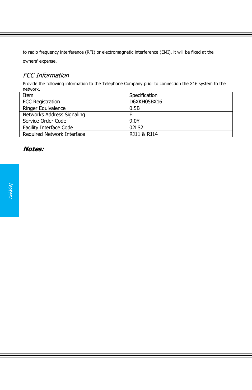 Nformation, Notes, X16 installation guide - 8 - issue 2 | Fcc information | Xblue Networks X16 User Manual | Page 8 / 72