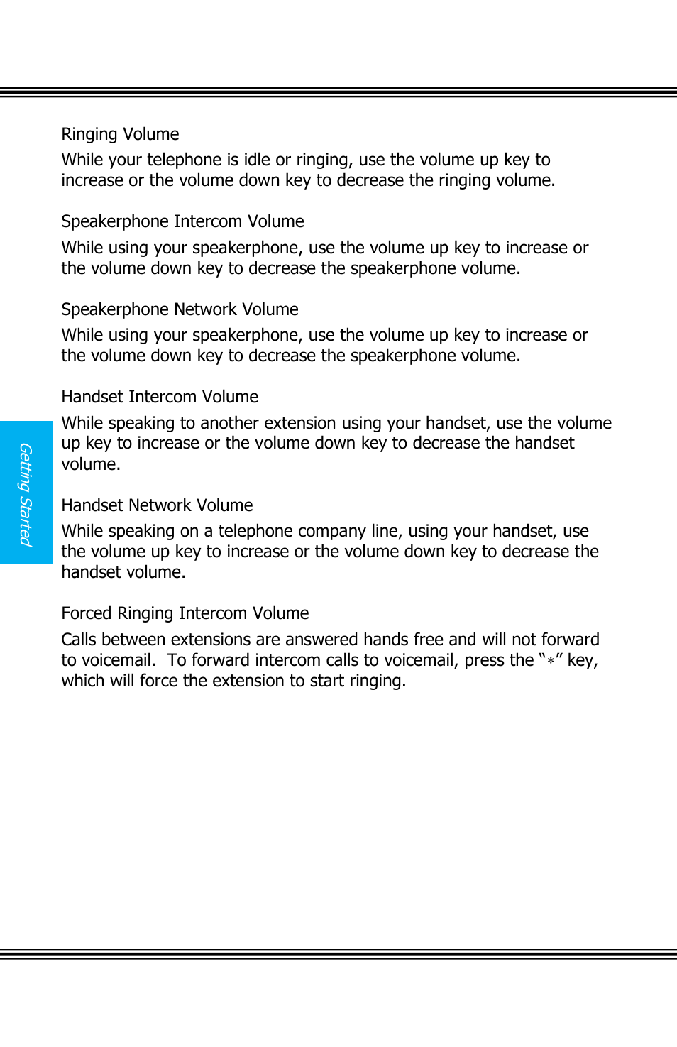 Ringing volume, Speakerphone intercom volume, Speakerphone network volume | Handset intercom volume, Handset network volume, Forced ringing intercom volume, X16 user guide | Xblue Networks X16 User Manual | Page 12 / 52