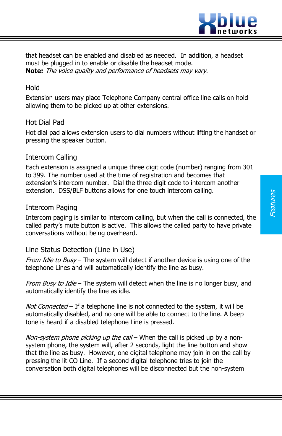 Ntercom, Alling, Aging | Tatus, Etection, Ine in | Xblue Networks X16 User Manual | Page 35 / 52