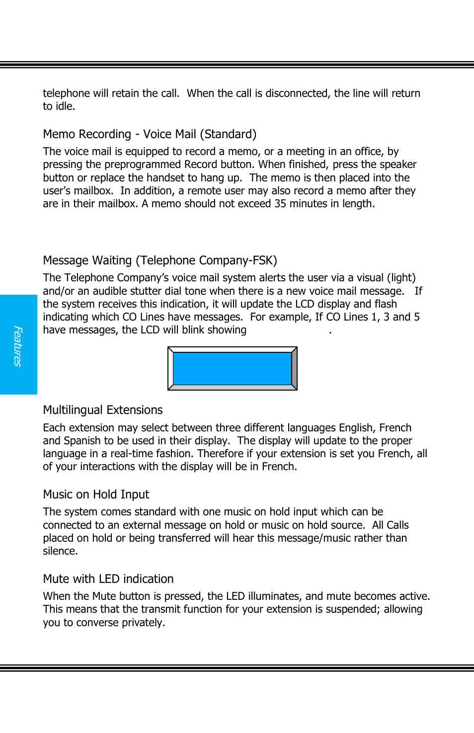 Ecording, Oice, Tandard | Essage, Aiting, Elephone, Ompany, Fsk), Ultilingual, Xtensions | Xblue Networks X16 User Manual | Page 36 / 52