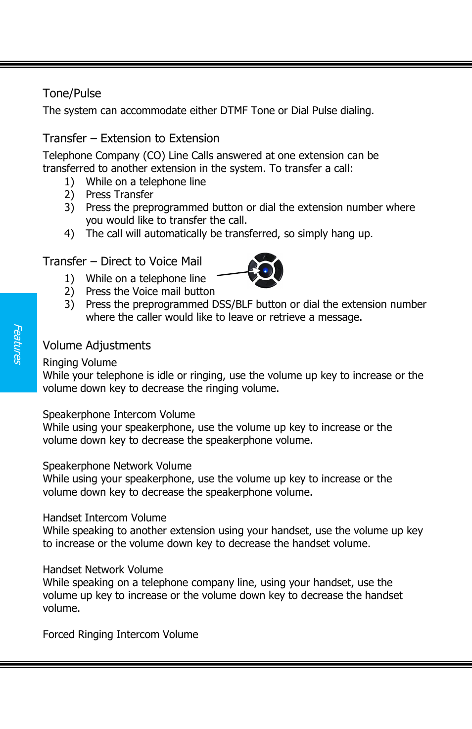 Ulse, Ransfer, Xtension to | Xtension, Irect to, Oice, Olume, Djustments, X16 user guide | Xblue Networks X16 User Manual | Page 40 / 52