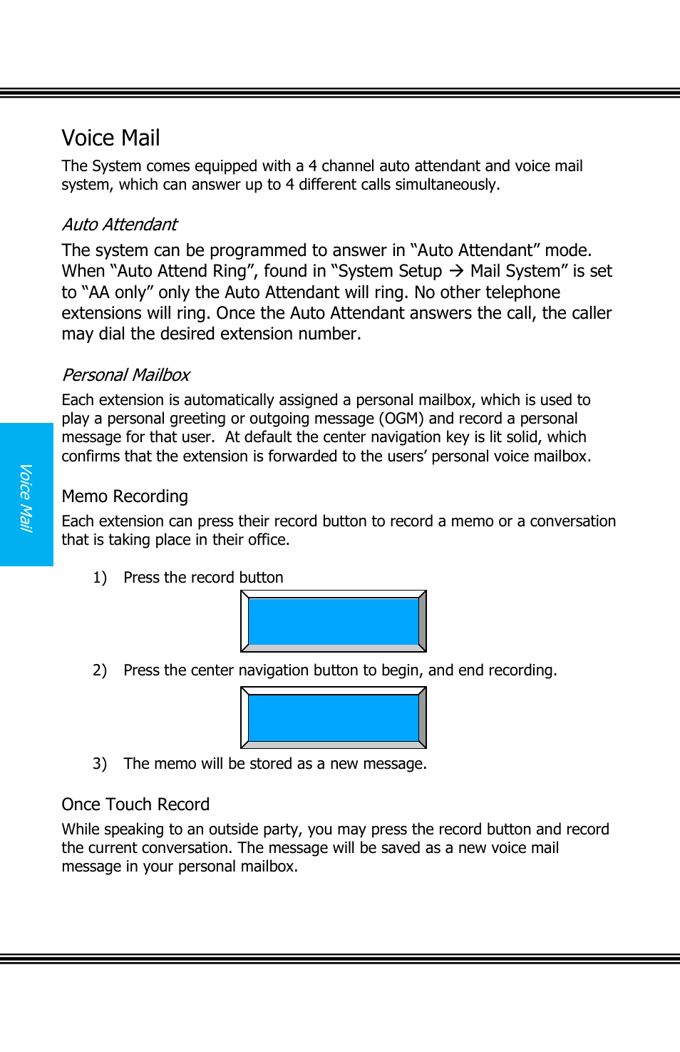 Voice mail, Ttendant, Ersonal | Ailbox, Memo recording, Once touch record, X16 user guide | Xblue Networks X16 User Manual | Page 44 / 52