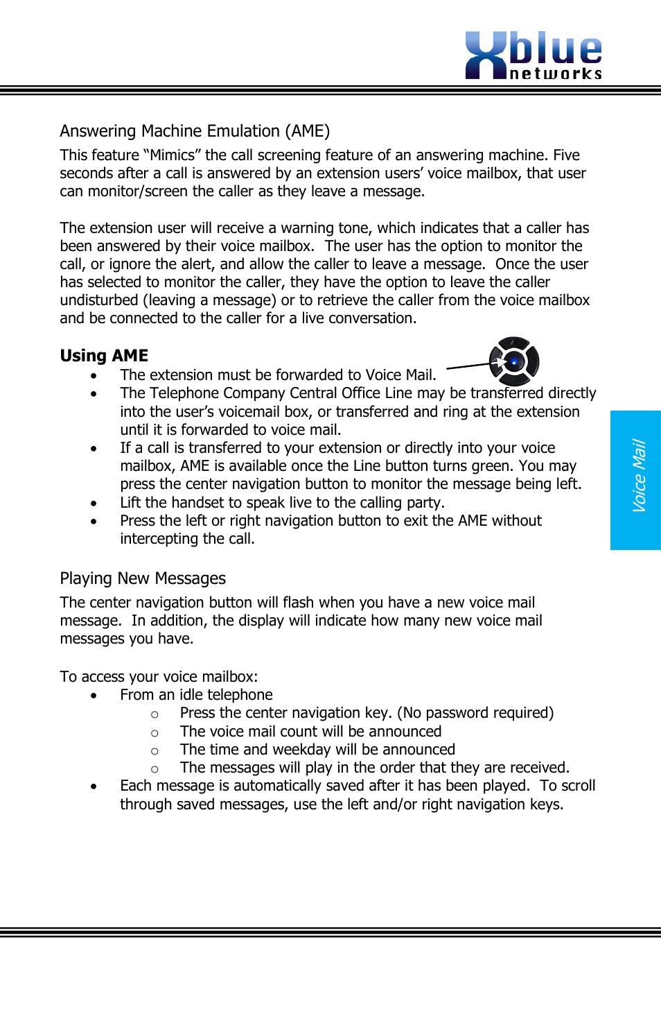 Answering machine emulation (ame), Playing new messages | Xblue Networks X16 User Manual | Page 45 / 52