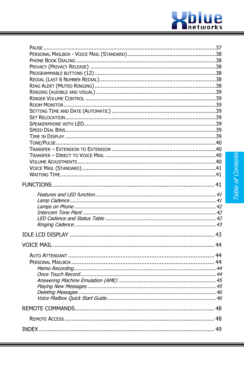 Ta ble of conte nt s | Xblue Networks X16 User Manual | Page 5 / 52