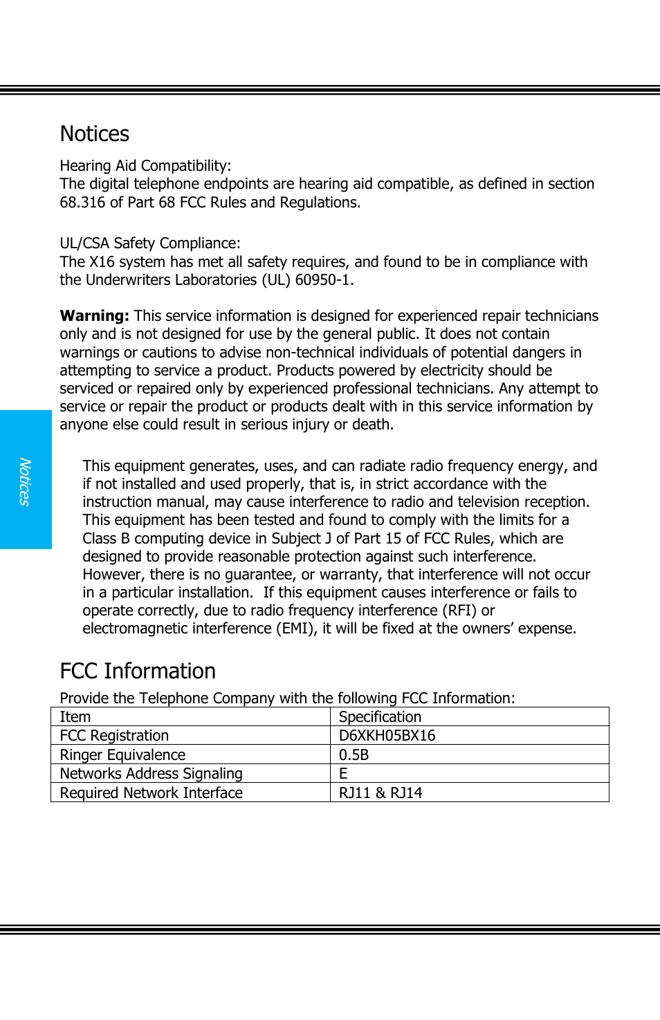 Notices, Fcc information, X16 user guide | Xblue Networks X16 User Manual | Page 6 / 52