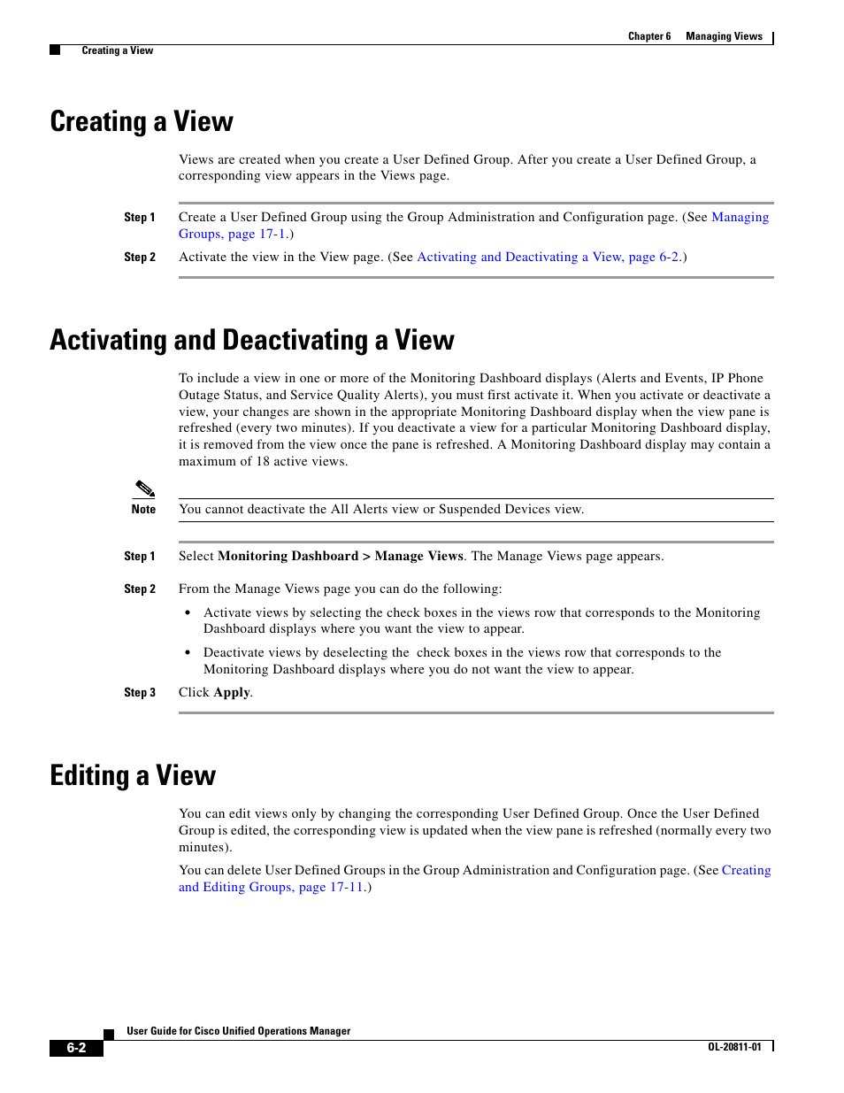 Creating a view, Activating and deactivating a view, Editing a view | Cisco OL-20811-01 User Manual | Page 2 / 4