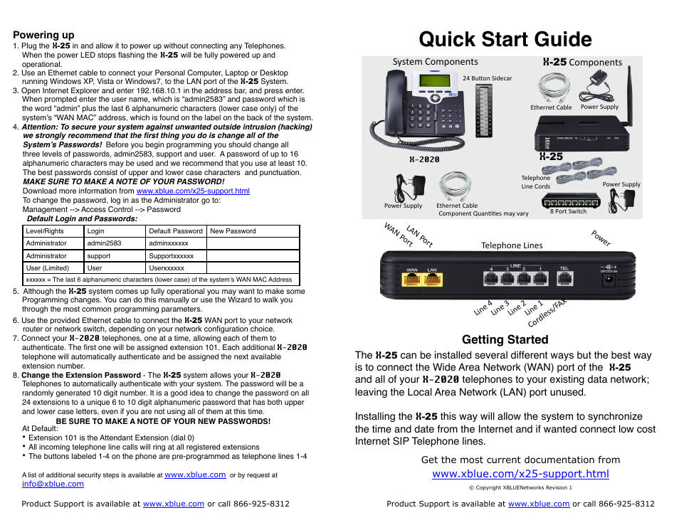 Xblue Networks X-25 User Manual | 2 pages