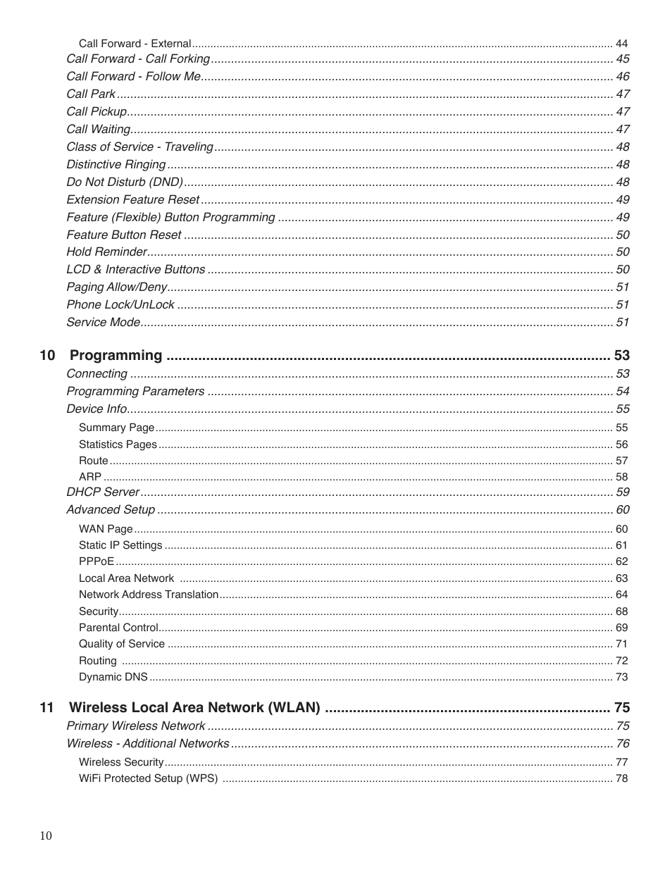 10 programming, 11 wireless local area network (wlan) | Xblue Networks X-25 User Manual | Page 10 / 148