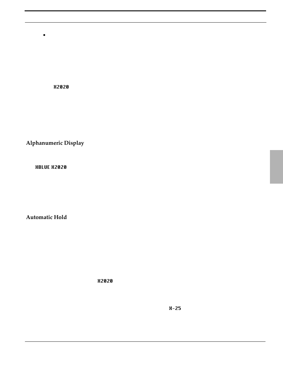 Alphanumeric display, Automatic hold, Alphanumeric display automatic hold | Xblue Networks X-2020 User Manual | Page 41 / 106