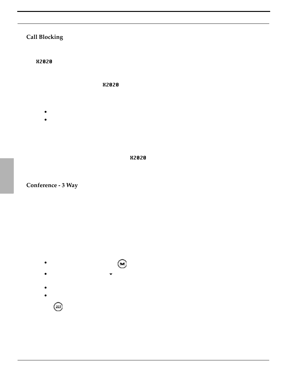 Call blocking, Conference - 3 way, Call blocking conference - 3 way | Xblue Networks X-2020 User Manual | Page 48 / 106