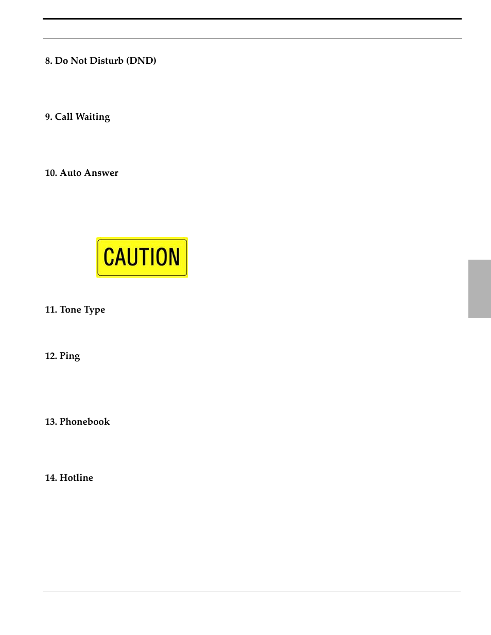 Do not disturb (dnd), Call waiting, Auto answer | Tone type, Ping, Phonebook, Hotline | Xblue Networks X-2020 User Manual | Page 67 / 106