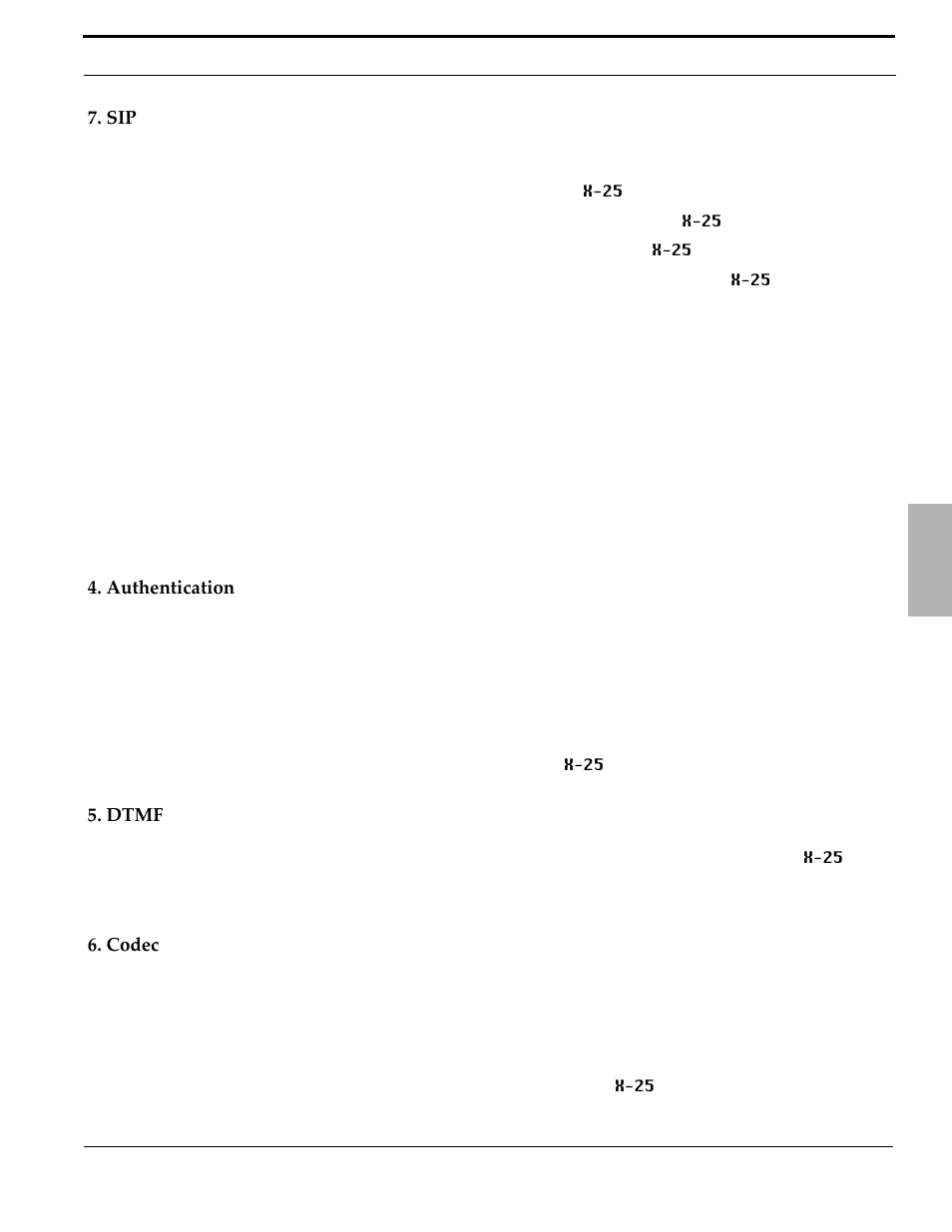 Authentication, Dtmf, Codec | Sip 4. authentication 5. dtmf 6. codec | Xblue Networks X-2020 User Manual | Page 71 / 106