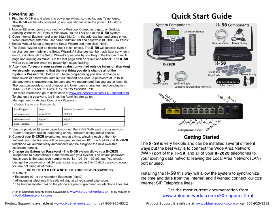 Xblue Networks X-50 User Manual | 2 pages