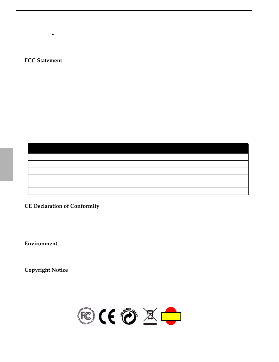 Fcc statement, Table 1.1 fcc information table, Ce declaration of conformity | Environment, Copyright notice, Iso-9001 | Xblue Networks X-50 User Manual | Page 10 / 260