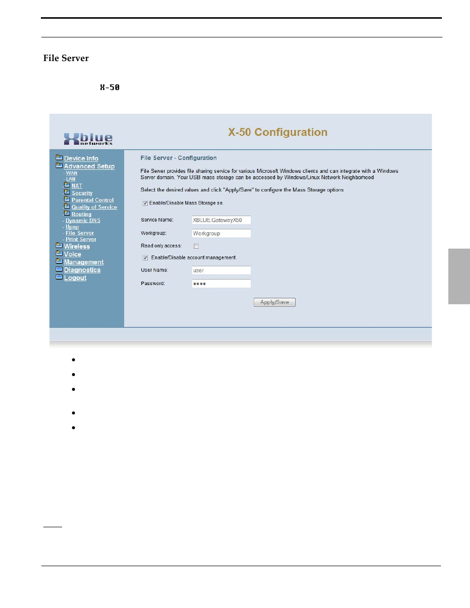 File server, In control panel click on the “system” icon | Xblue Networks X-50 User Manual | Page 143 / 260