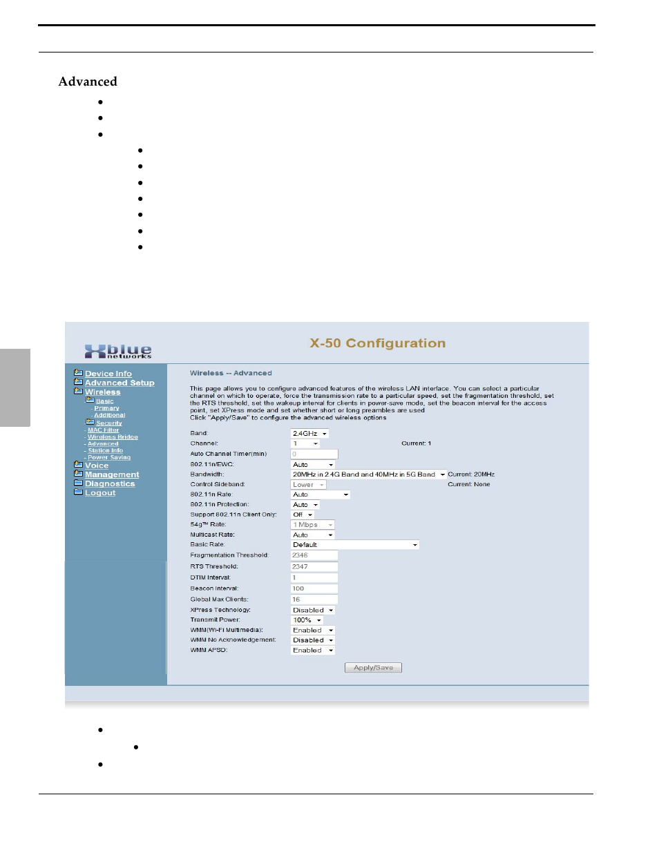 Advanced | Xblue Networks X-50 User Manual | Page 158 / 260