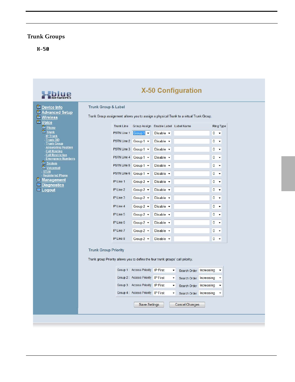 Trunk groups | Xblue Networks X-50 User Manual | Page 177 / 260