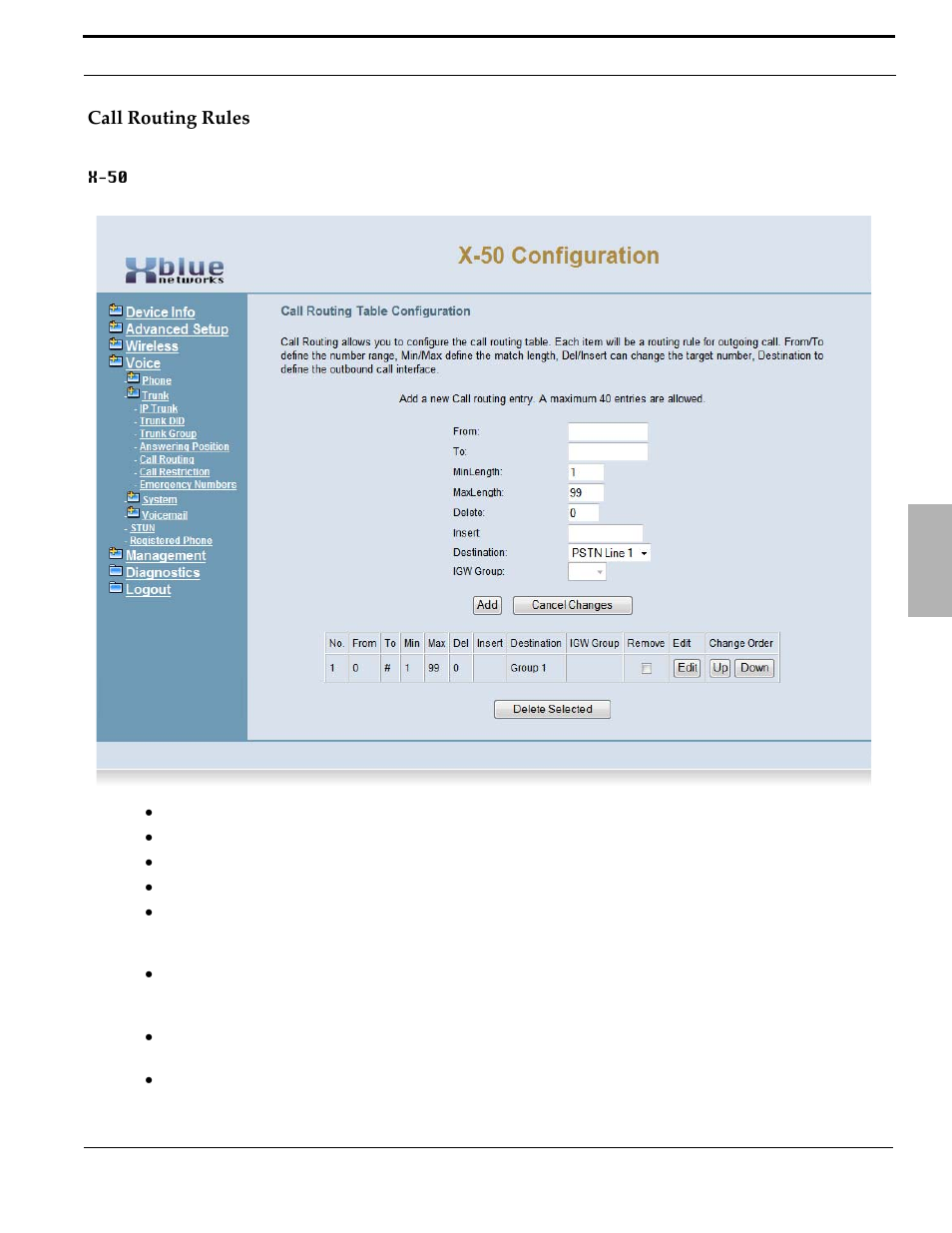 Call routing rules | Xblue Networks X-50 User Manual | Page 181 / 260