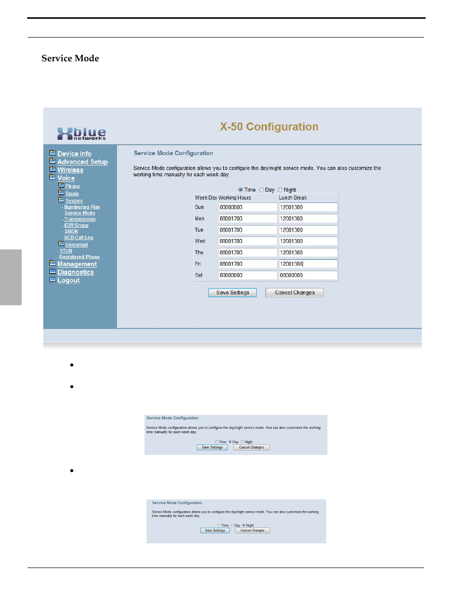 Service mode | Xblue Networks X-50 User Manual | Page 192 / 260