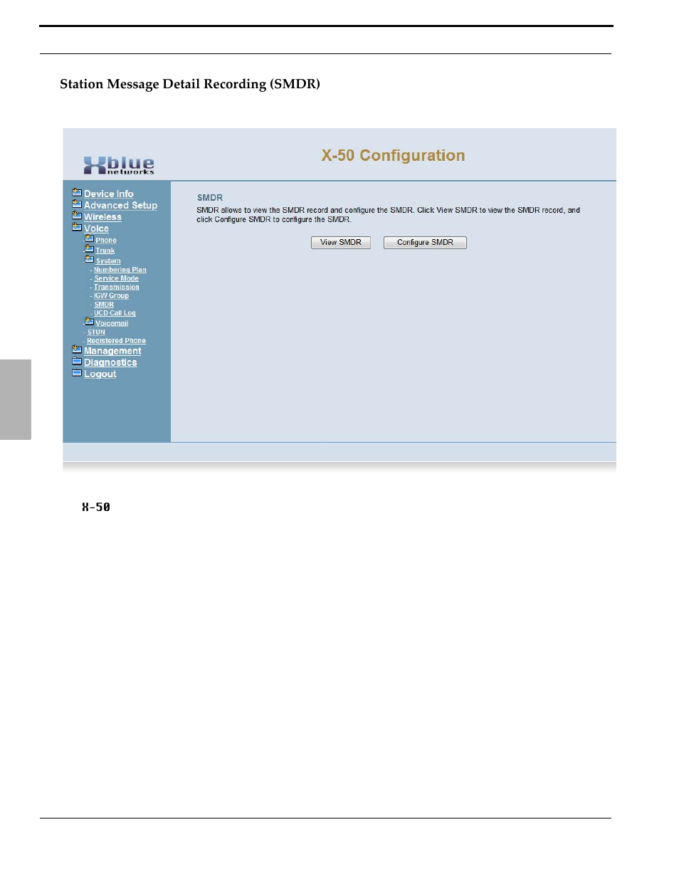 Station message detail recording (smdr) | Xblue Networks X-50 User Manual | Page 198 / 260