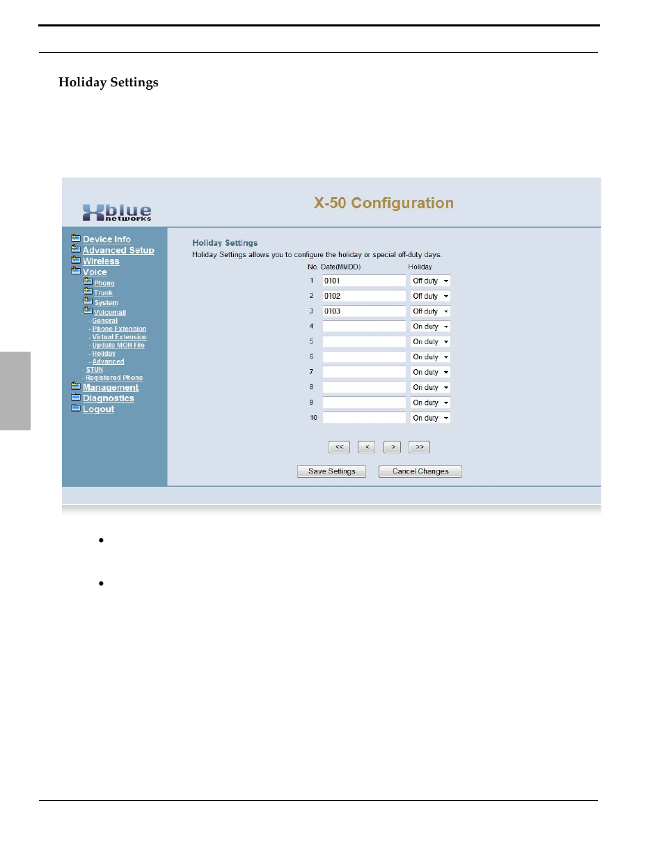 Holiday settings | Xblue Networks X-50 User Manual | Page 212 / 260