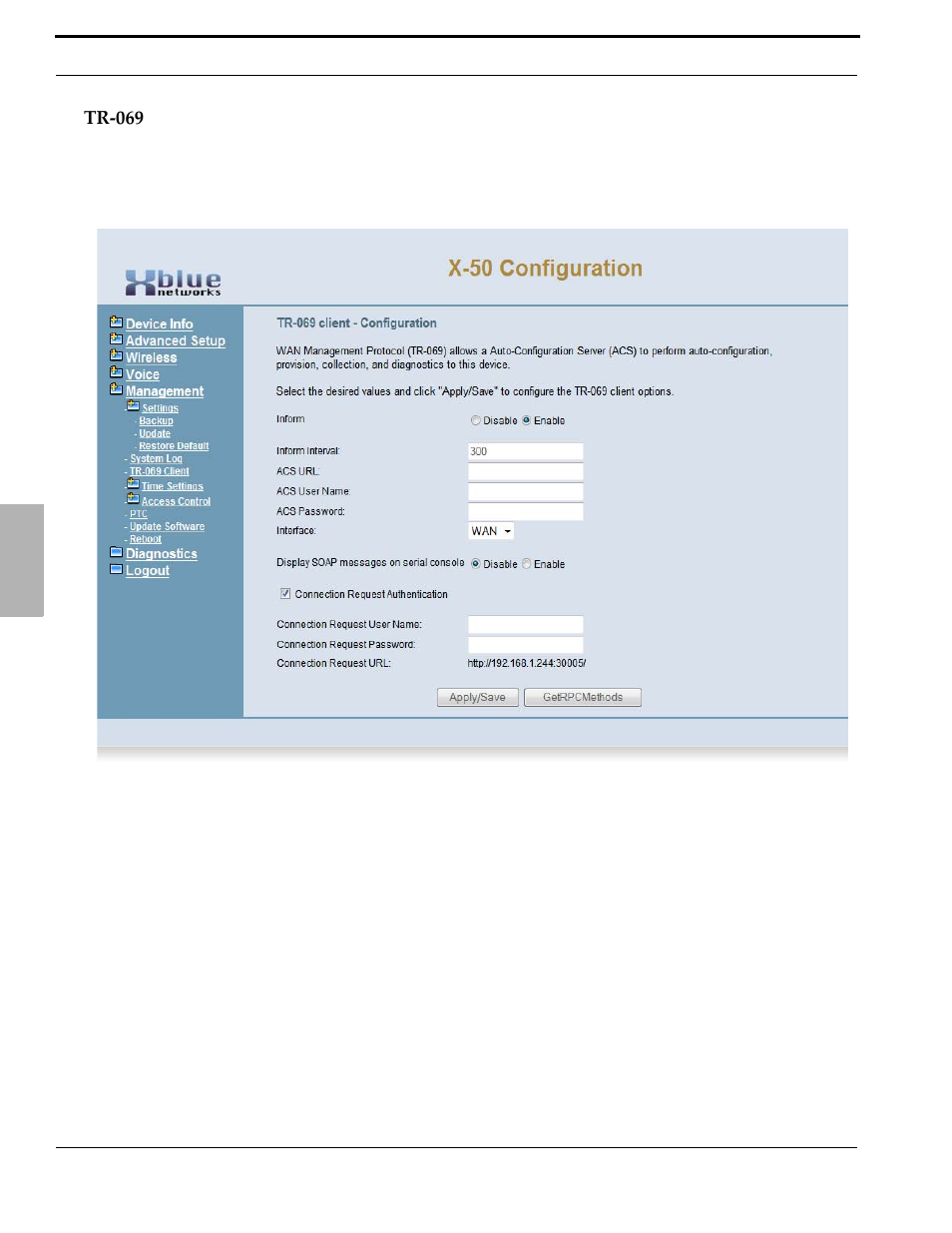 Tr-069 | Xblue Networks X-50 User Manual | Page 224 / 260