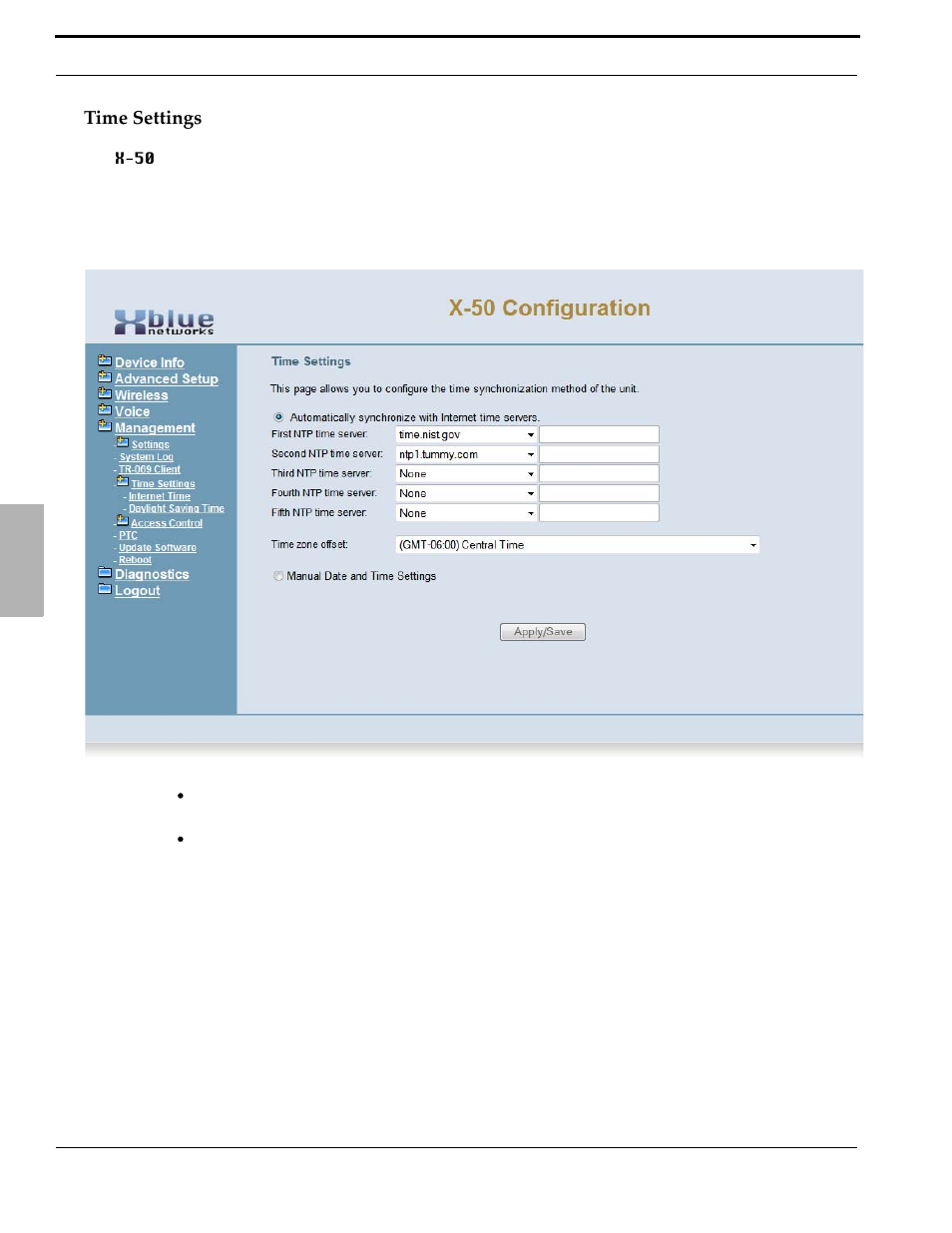 Time settings | Xblue Networks X-50 User Manual | Page 226 / 260