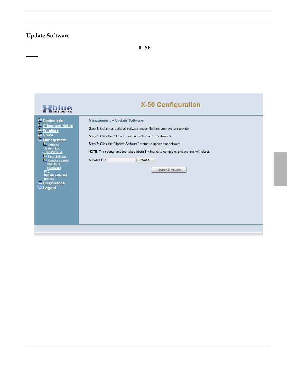 Update software | Xblue Networks X-50 User Manual | Page 233 / 260