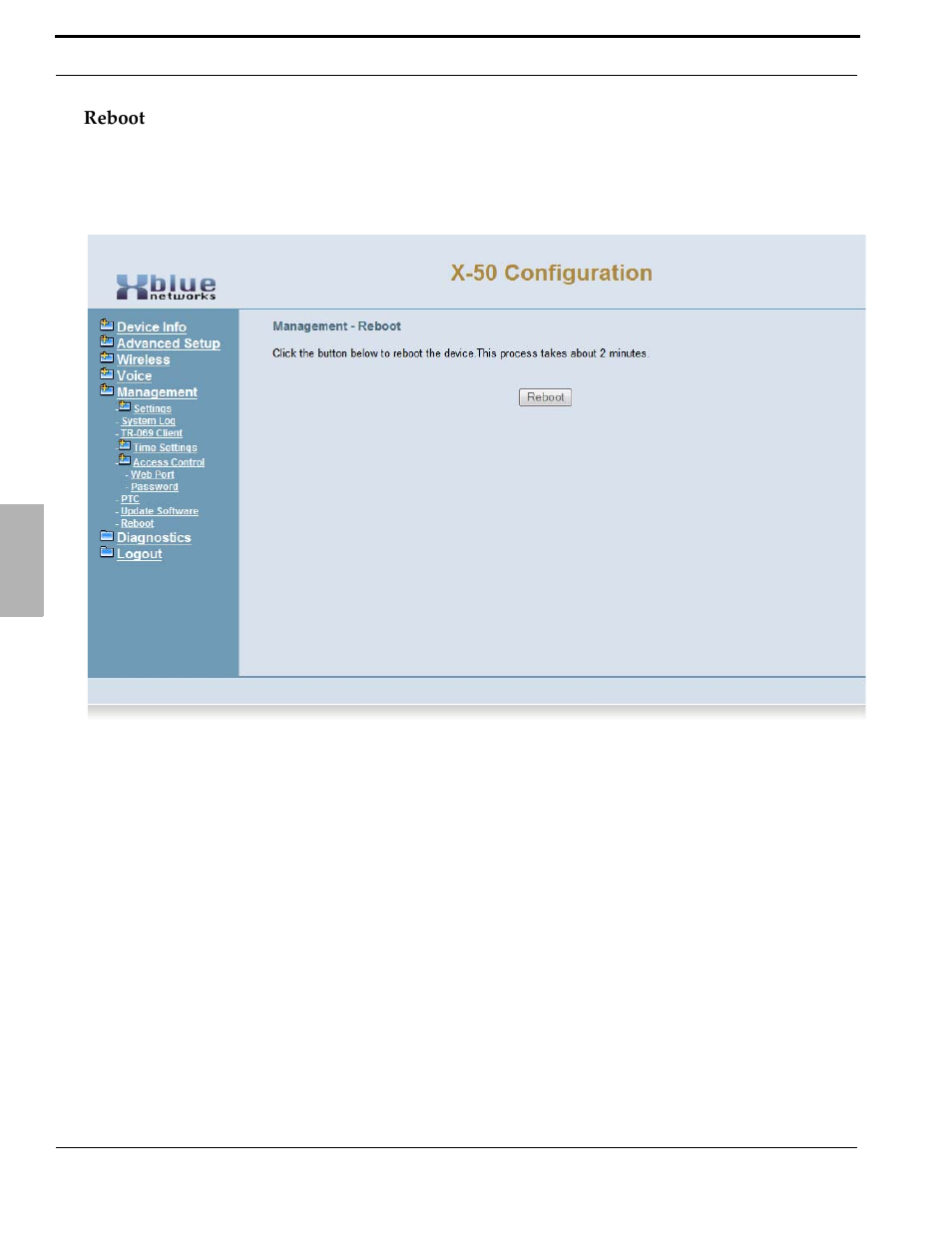 Reboot | Xblue Networks X-50 User Manual | Page 234 / 260
