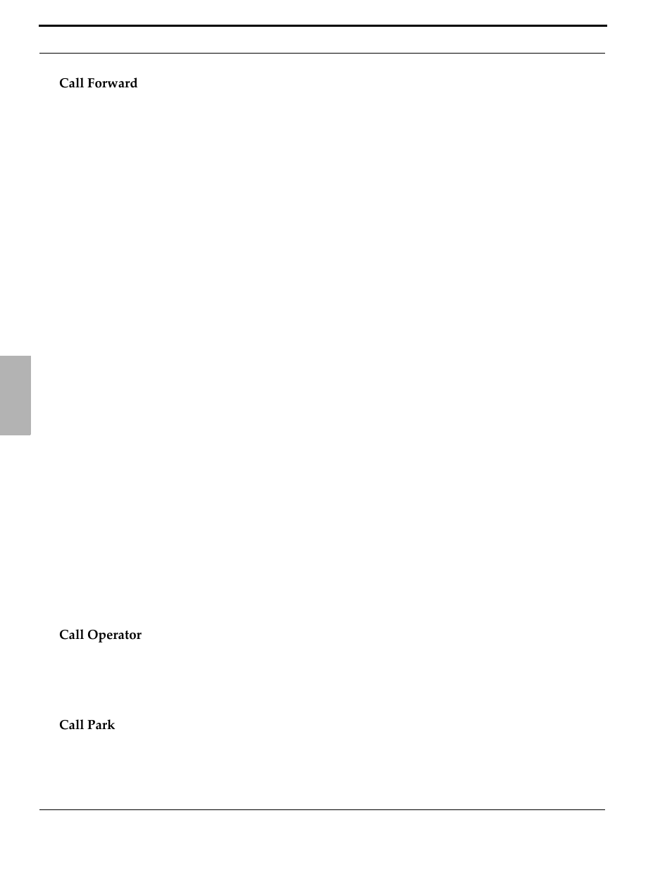 Call forward, Call operator, Call park | Call forward call operator call park | Xblue Networks X-50 User Manual | Page 34 / 260