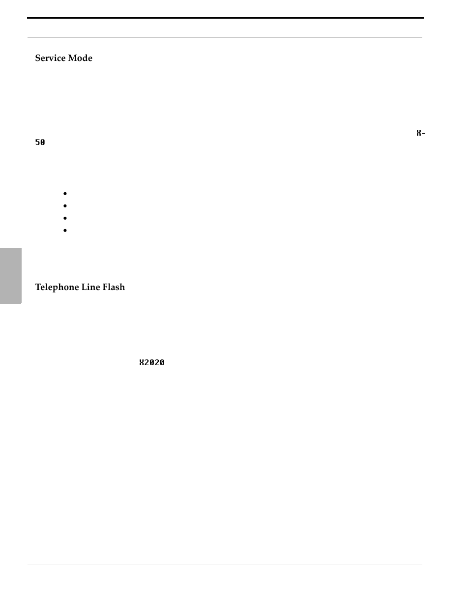 Service mode, Telephone line flash, Service mode telephone line flash | Xblue Networks X-50 User Manual | Page 72 / 260