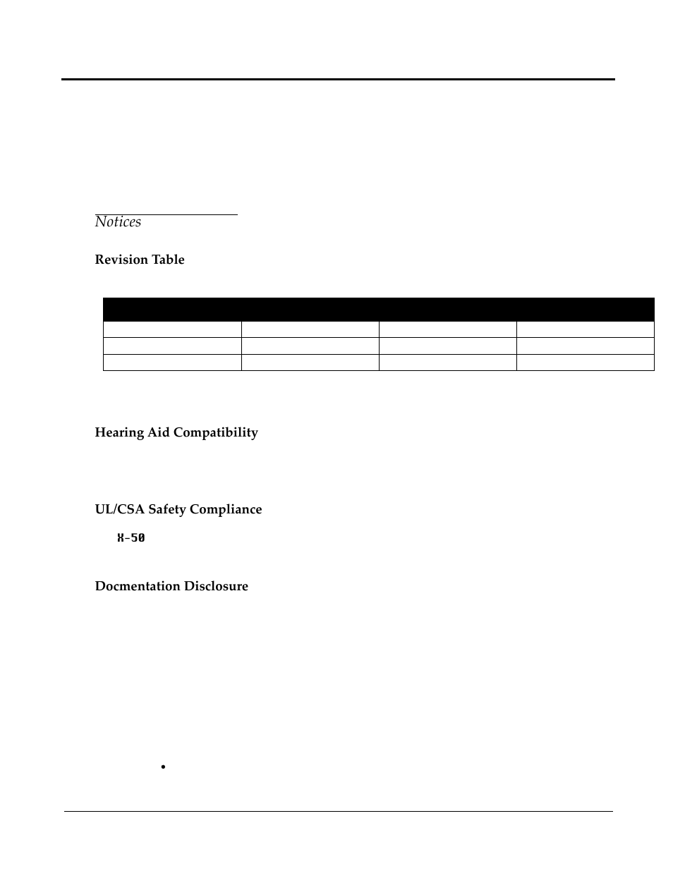 1 notices and conventions, Notices, Revision table | Hearing aid compatibility, Ul/csa safety compliance, Docmentation disclosure, 1 notices | Xblue Networks X-50 User Manual | Page 9 / 260