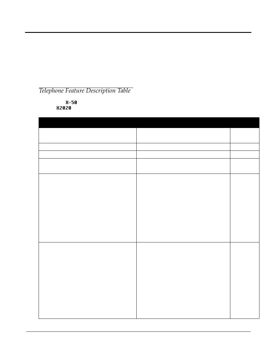 4 telephone feature description table, Telephone feature description table | Xblue Networks X-50 User Manual | Page 35 / 106