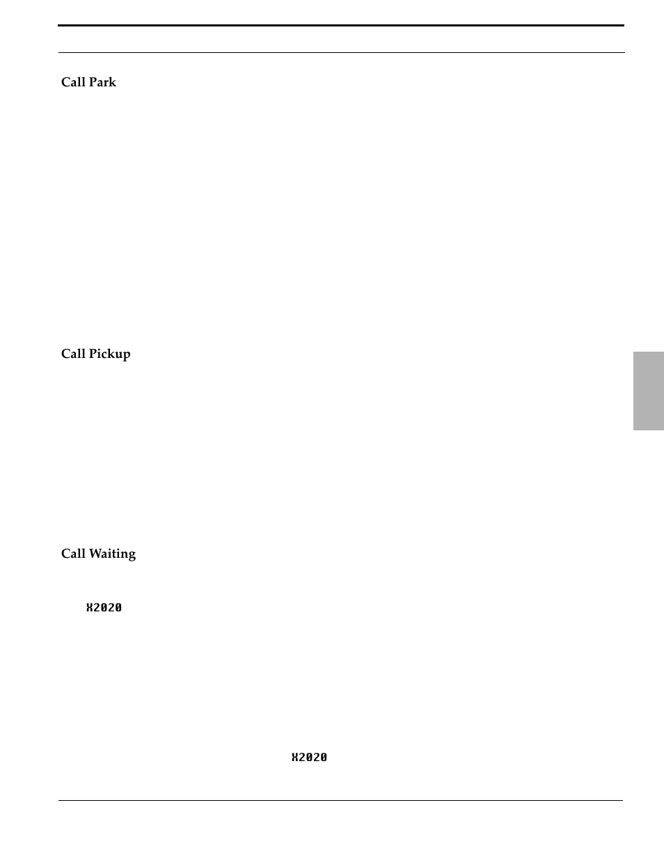Call park, Call pickup, Call waiting | Call park call pickup call waiting | Xblue Networks X-50 User Manual | Page 47 / 106