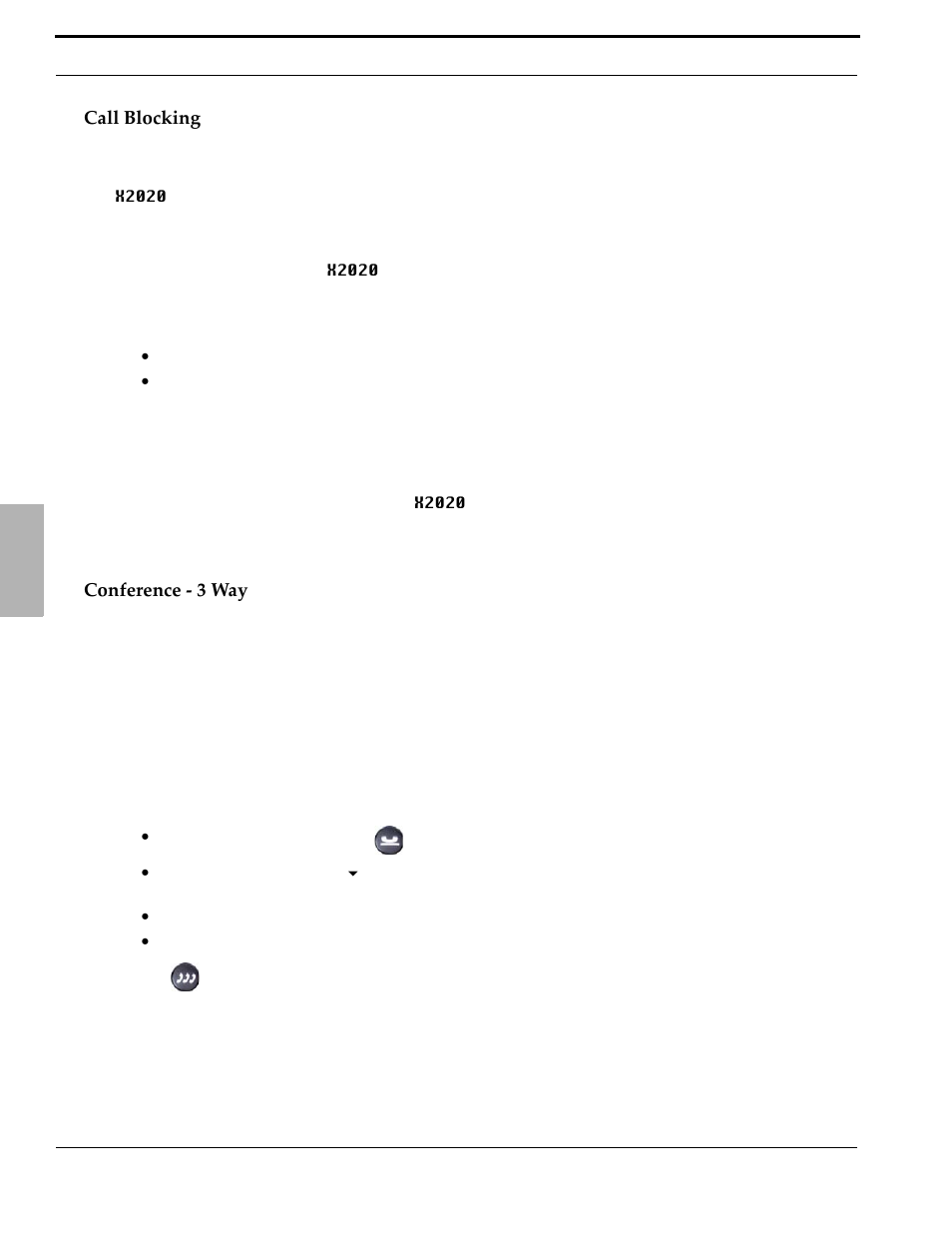 Call blocking, Conference - 3 way, Call blocking conference - 3 way | Xblue Networks X-50 User Manual | Page 48 / 106