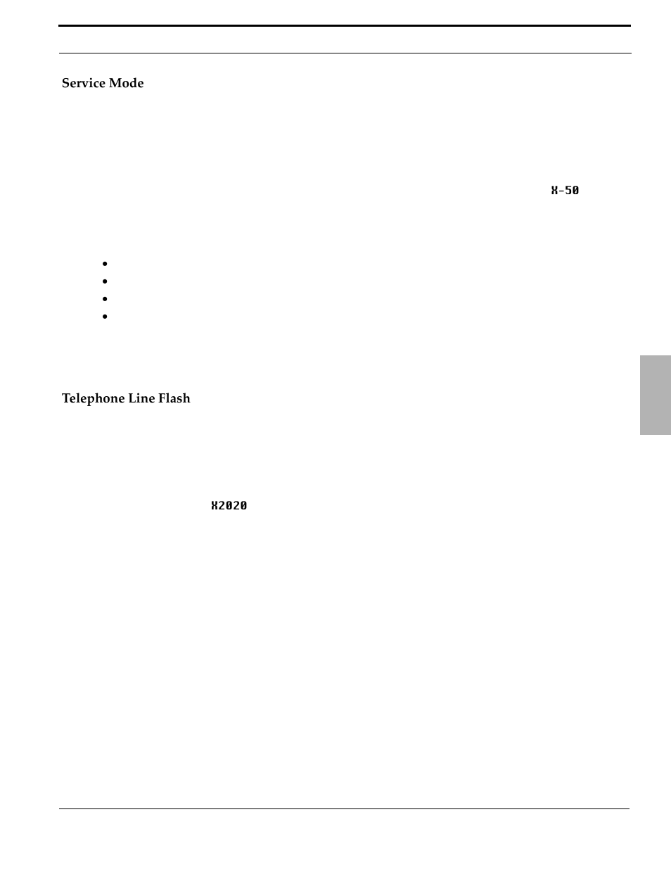Service mode, Telephone line flash, Service mode telephone line flash | Xblue Networks X-50 User Manual | Page 59 / 106