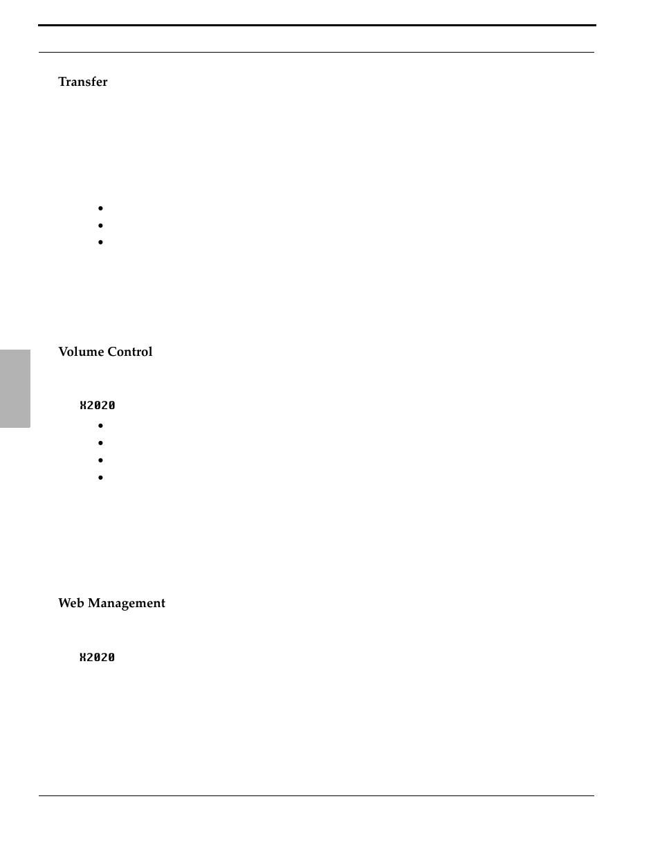 Transfer, Volume control, Web management | Transfer volume control web management | Xblue Networks X-50 User Manual | Page 60 / 106