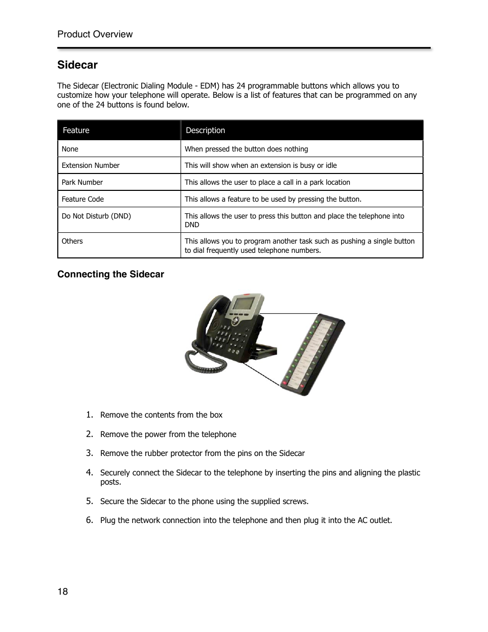 Sidecar, Connecting the sidecar | Xblue Networks X-44 User Manual | Page 18 / 98