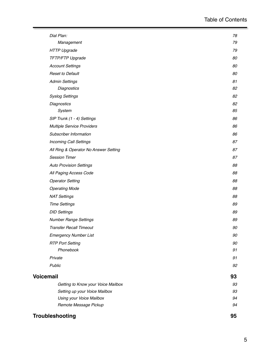 Voicemail! 93, Troubleshooting! 95 table of contents 5 | Xblue Networks X-44 User Manual | Page 5 / 98